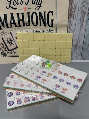 Yellow Mahjong Tiles Game Set + FREE Canvas Storage Bag, Last Set